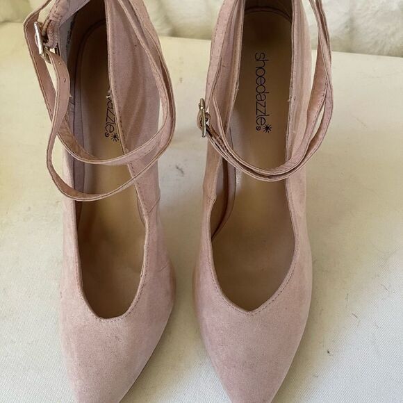 Shoe Dazzle  Solena blush pink faux suede ankle straps heels pointed toe… - Picture 8 of 11